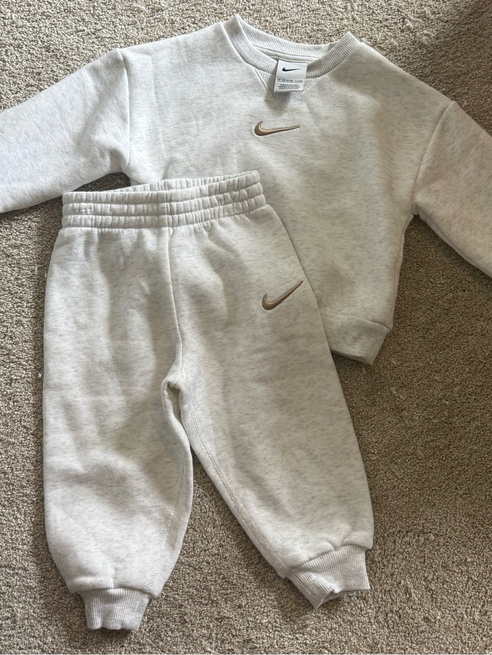 Nike Kids Grey Sweat Set with Gold Swoosh 2T